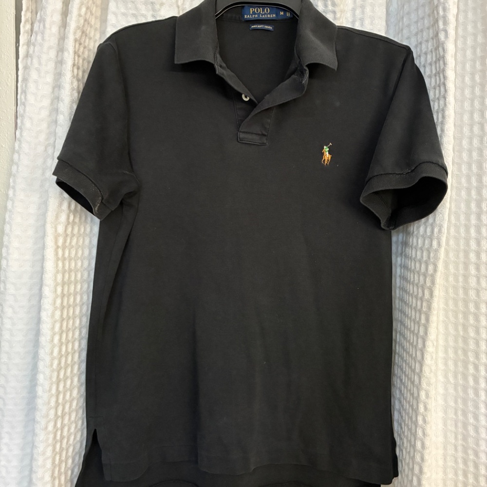 Men's Black Polo Ralph Lauren Pima Soft Touch Collared Shirt Size Medium